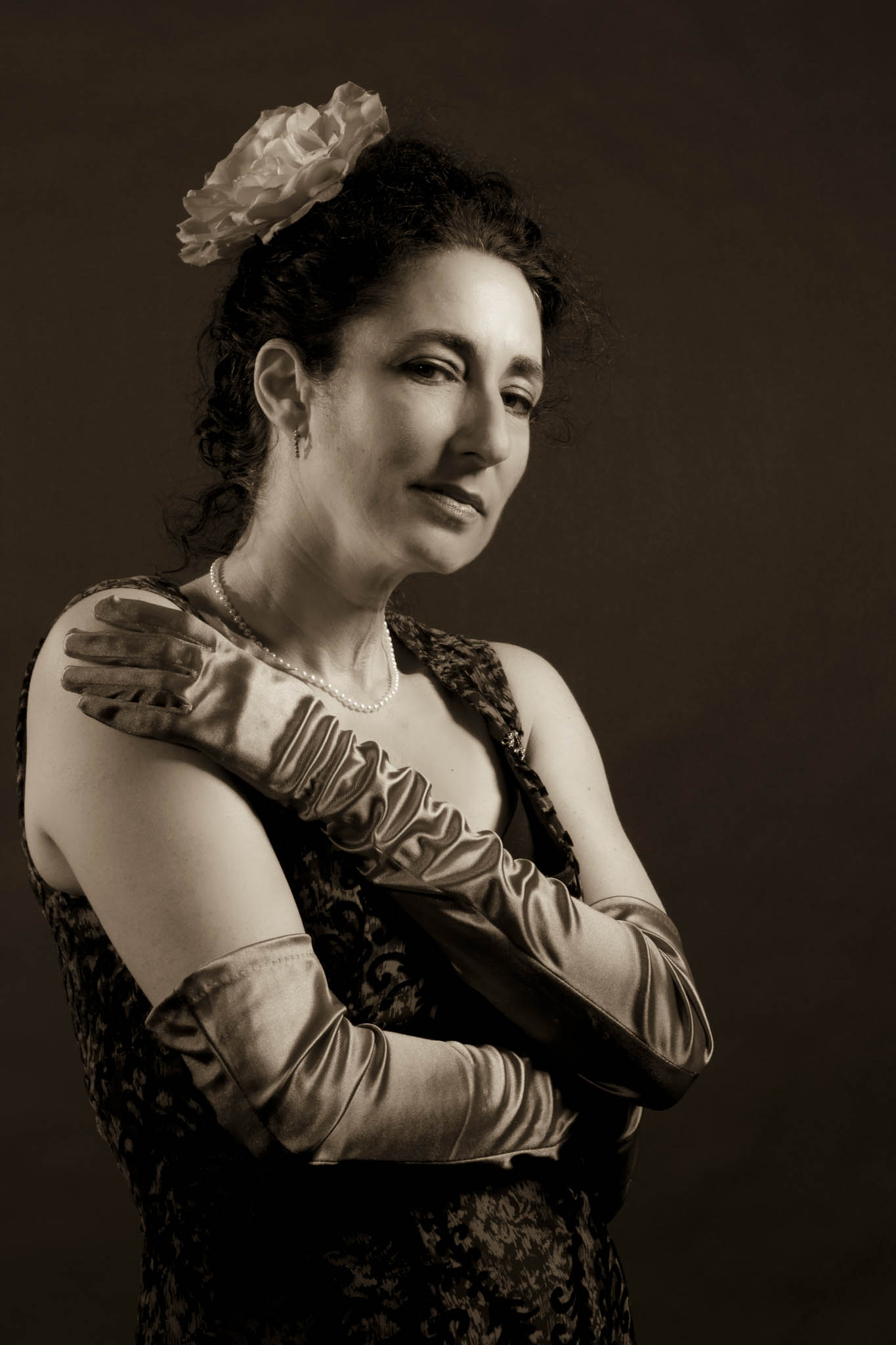 Flower and Satin Gloves by Sharon Birke www.PowerfulGoddess.com