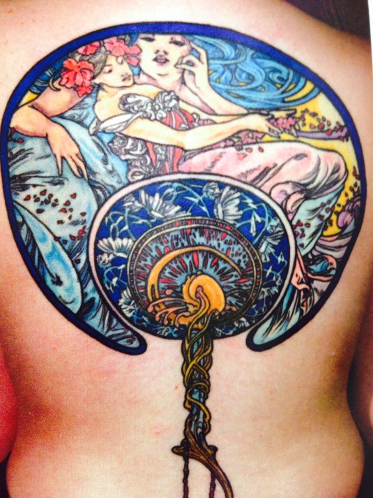 Alphonse Mucha tattoo reproduction by Thea Duskin 